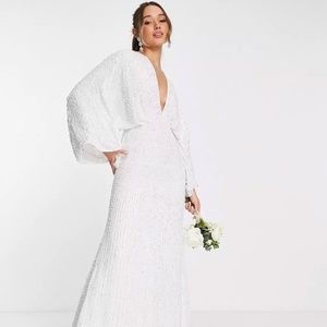 ASOS EDITION Ciara sequin kimono sleeve wedding dress in ivory